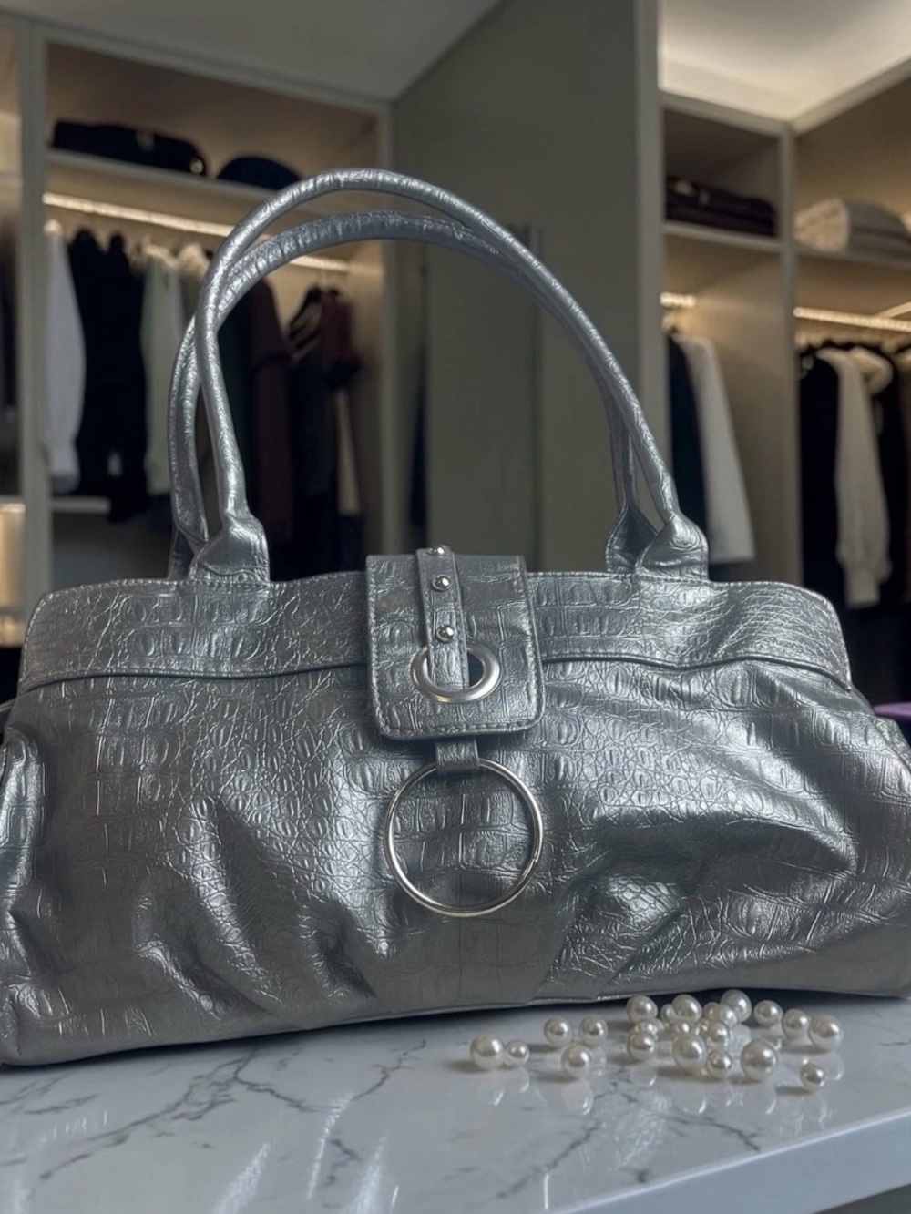 Fox Boutique Large Crocodile Embossed Shoulder Bag Tote Satchel